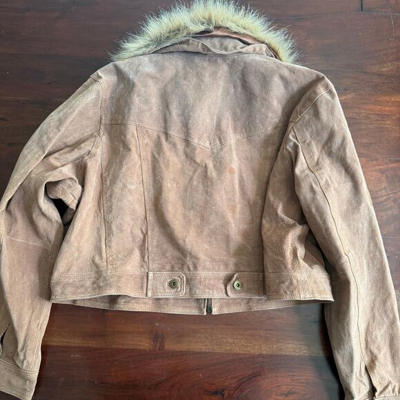 Vintage Ashley Stewart cocoa brown leather jacket collar fur size 3X NEW - Picture 7 of 7